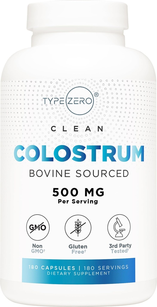 Typ Zero Colostrum Supplement (500mg) 180 Kapsule - Bovine Sourced, non-GMO, Gluten-Free