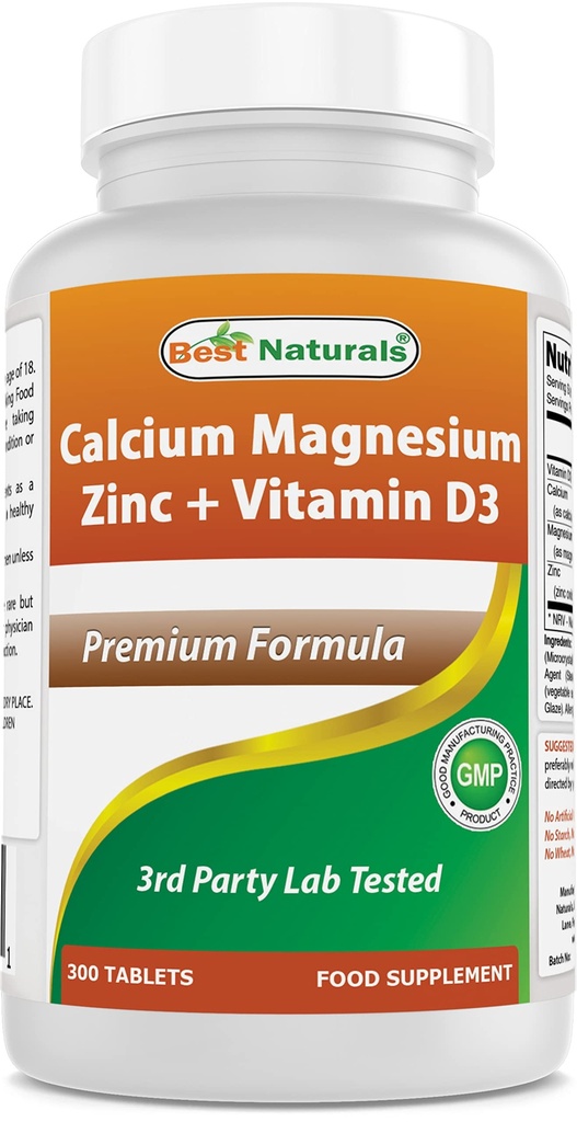Najlepšie Prírodné Vápnik Magnézium Zinok s vitamínom D3, 300 Tablety - Vápnik 1000 mg, horčík 400 mg, Zinok 25 mg & D3 600 IU na obsluhu (3 tablety)