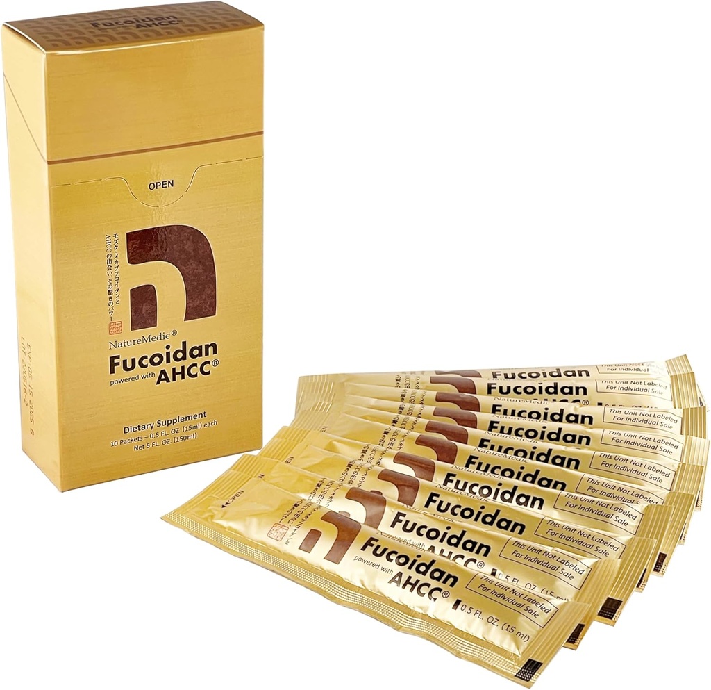 Fucoidan Powered with AHCC® Brown Seaweed Imunity Supplement with High Phylicy Organic Mekabu Mozuku Agaricus 10 Concentrated Liquid Extract Pakets Made in Japan