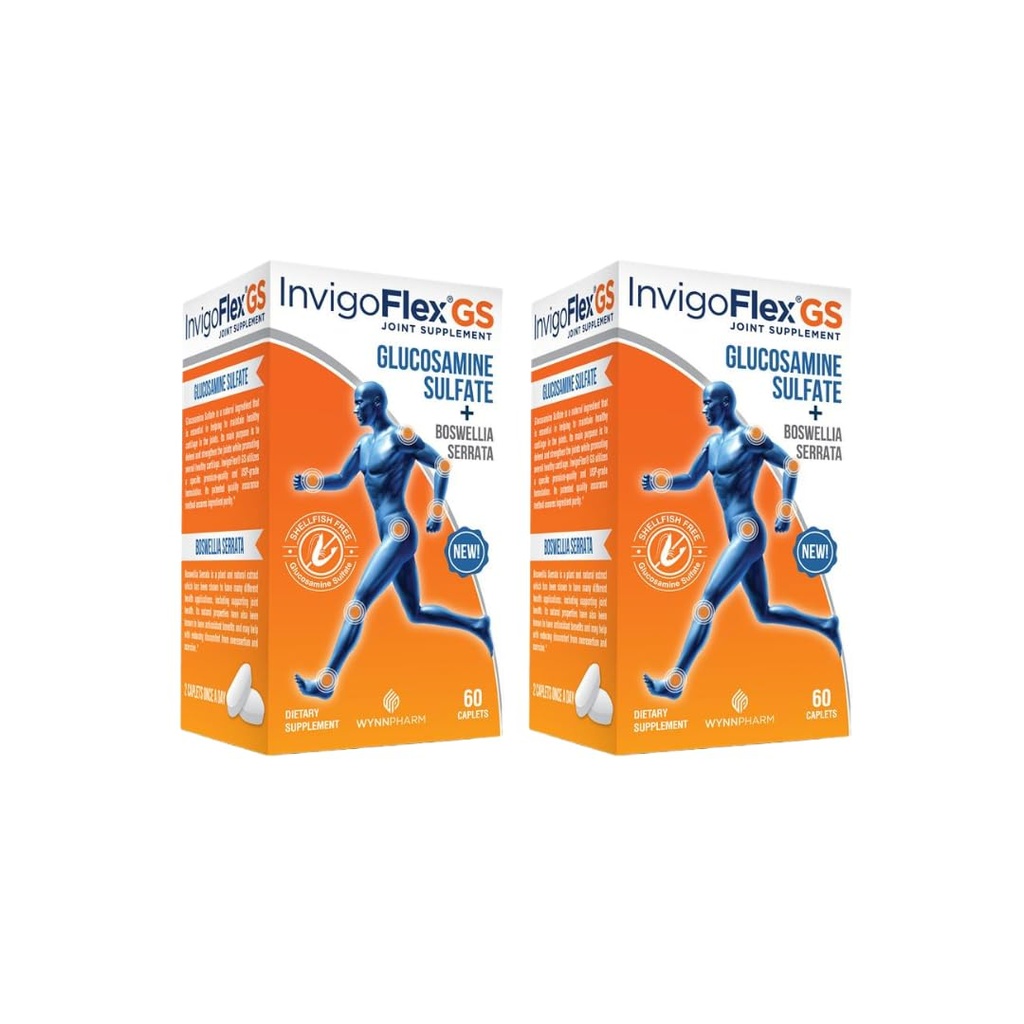 INVIGOFLEX Glukozamín sulfát (bez platesy, bez sodíka a vegetariánskej safe) Non GMO, bezlepkové - s Boswellia Serrata - Premium Joint Supplement GS - 2 balenie