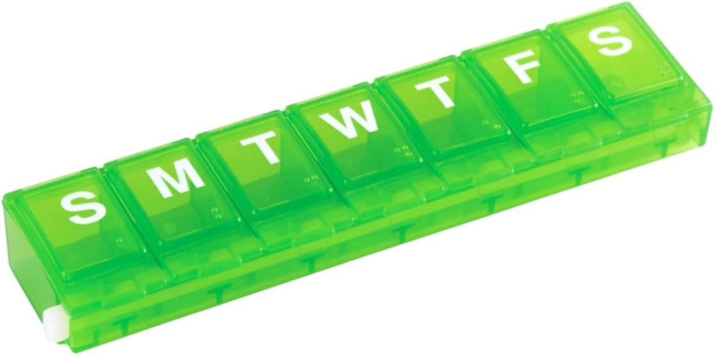 EZY DOSE Weekly (7-Deň) Pill Planner, Medicína Prípad, vitamín Organizátor Box, Malé uzamykacie oddelenia pre bezpečné lieky na predpis a zabrániť náhodnému striekaniu, zelená