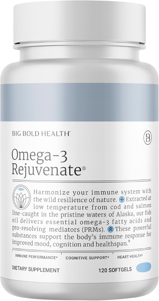 BIG BOLD ZDRAVIE Omega-3 Rejuvenate Wild Aljašský rybí olej doplnok s PRMs 