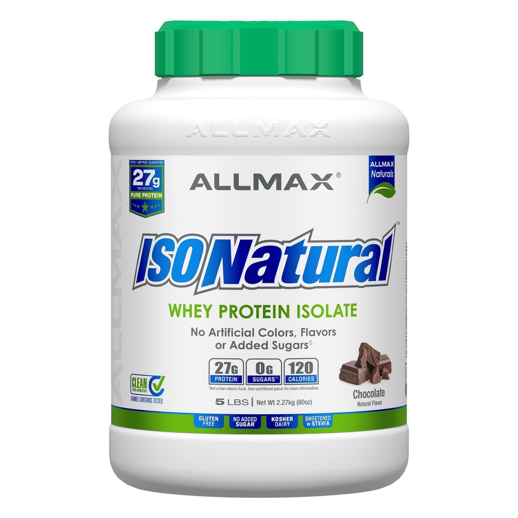 ALMMAX IZONATURAL Srvátkový proteín Izolát, čokoláda - 5 lb - 27 Grams of Protein per Scoop - Zero fat & Cukor - 99% Bez laktózy - s prebiotikami - Bez umelých príchutí - cca 73 Servivní