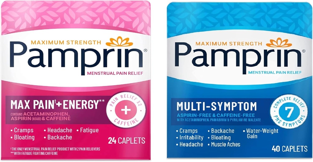 Pamprin Multi-Symptom a Max Bolesť + Energetické obdobie Relief Bundle