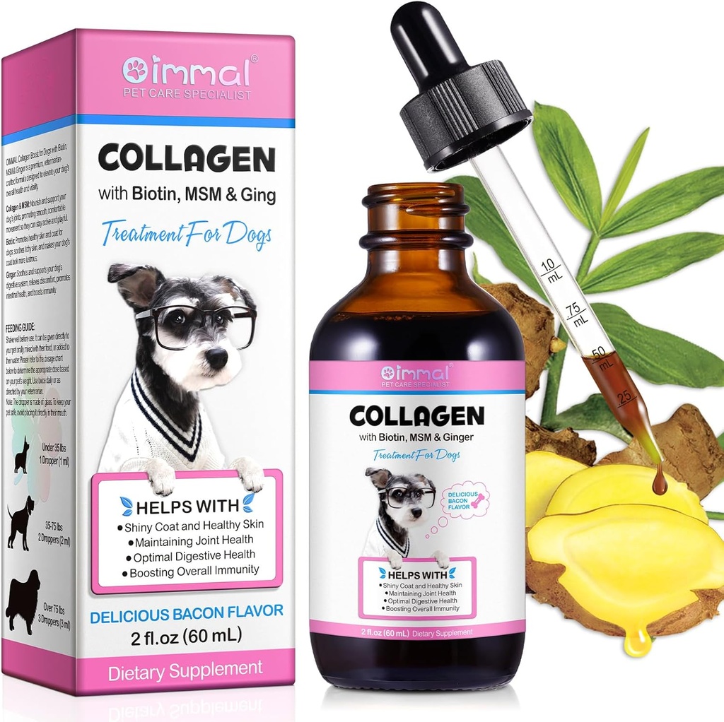 Kolagén pre psy, Tekutý kolagén pre psy, Pes Liquid Collagen Drops, Kolagén s biotínom, MSM & Ginger Liečba pre psy, kože a kozí doplnok pre psy, Pes Collagen 60ml