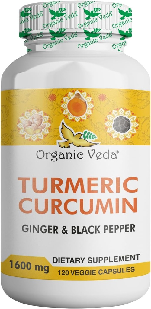 Organické Veda Turmeric a zázvor kapsuly 120 pilulky - Organické kurkumín kurkumín s čiernym korením na podporu kĺbu - Non GMO, Gluten Free, Turmeric and Ginger Supplement (95% kurkumínoids)