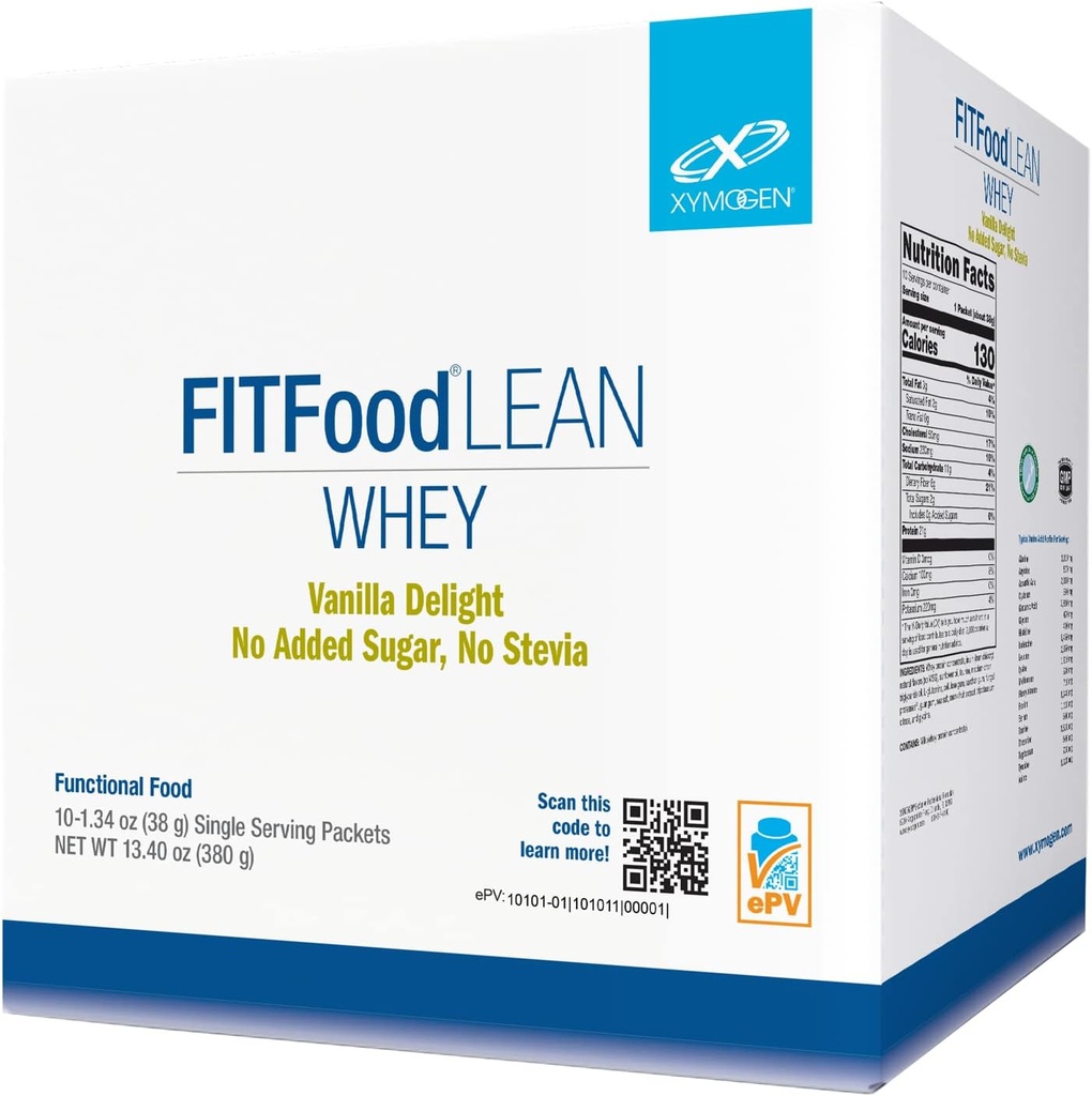 XYMOGEN FIT Food Lean Srvátka Nodded Sugar, No Stevia - BioActive Srvátka Proteín prášok s prírodnými imunoglobulínmi - podporuje zdravé zloženie tela, Immune Health, Cvičenia - Vanilla (10 paketov)