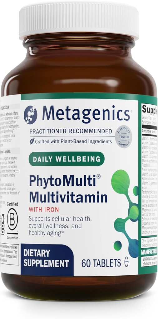 Metagenics PhytoMulti Multivitamin with Iron - Daily Multivitamins with Phytonutrients - Multivitamin for Men & Women - PhytoMulti Vitamin Supplement - with Iron, Zinc & B6 Vitamins - 60 Tablets