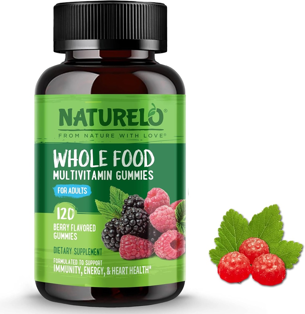 NATURELO Celá jedlá vitamínové guličky pre dospelých - Žuvateľný Gumový multivitamín pre mužov a ženy - 120 Vegánskych gulím