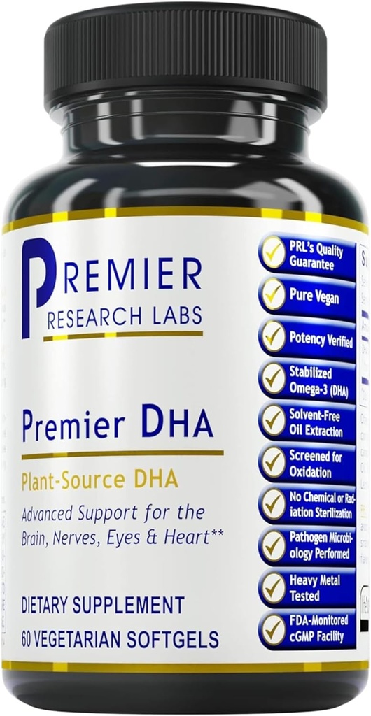 Premier Research Labs Premier DHA - Vegan DHA s Omega 3 mastné kyseliny, Algae Based DHA pre ženy a mužov, Prírodné DHA Supplement Vhodné pre Vegans- 60 Vegetariánske Softgel kapsuly