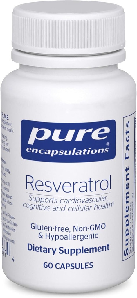 Pure Encapsulations Resveratrol - Kardiovaskulárne, Cellular Health & Memory Support* - 40 mg Trans- Resveratrol - Antioxidanty Supplement - Gluten Free & Non- GMO - 60 Kapsule