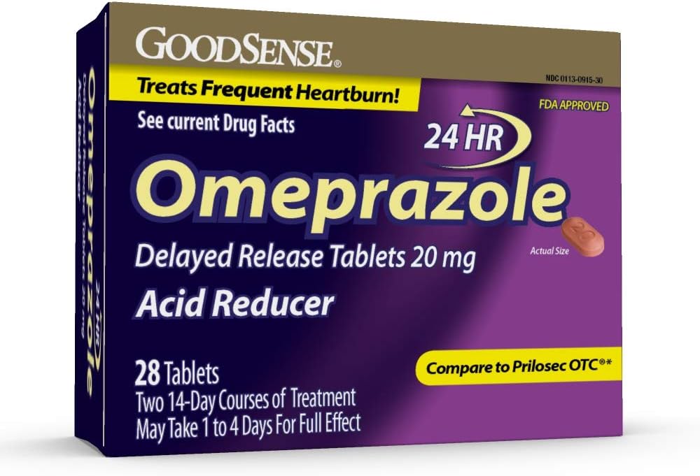 GoodSense Omeprazol Tablety s oneskoreným uvoľňovaním 20 mg, Redukcia žalúdočnej kyseliny pre liečbu častým pálením záhy, 28 počet