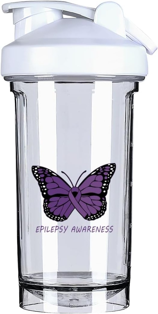 Informovanosť o epilepsii 18 Ounce Fľaša na pretrepanie Nápojový mixér Leak-odolný pred cvičením Proteín pretrepe Náhradné jedlo Pretrepáva Fľaše 500ML/18 Oz Biela