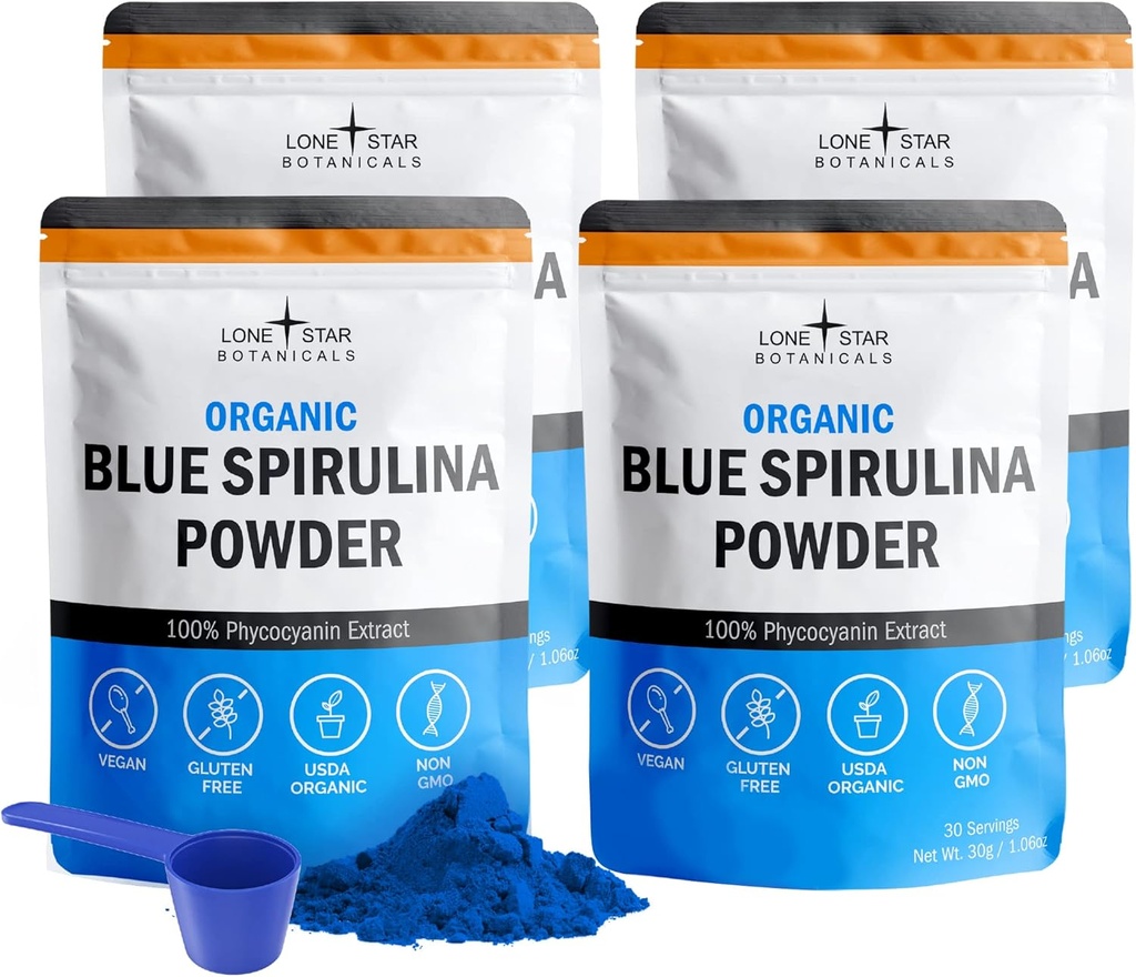 Organic Blue Spirulina Powder, 120 Servings - 100% Pure Superfood Blue-Green Algae, Natural Food Colouring for Smoothies & Protein Drinks - Non GMO, Gluten-Free, Vegan + USDA Certified, No Fishy Smrad