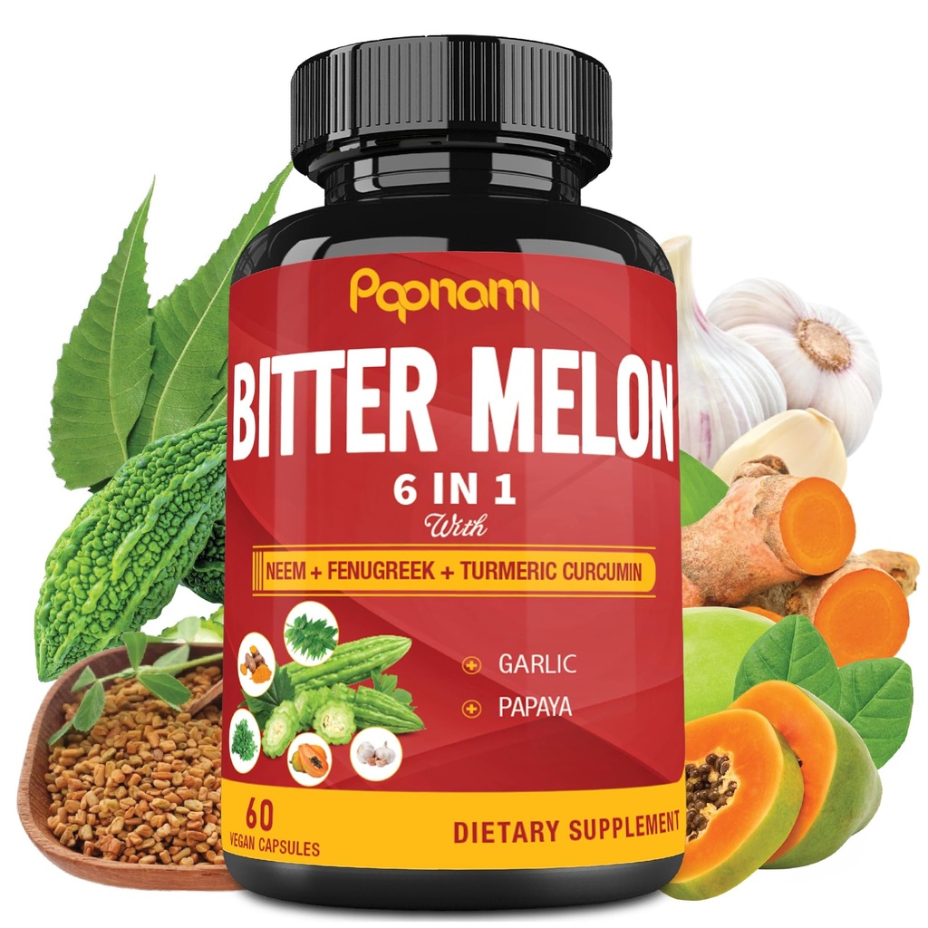Organické Bittler Melon extraktu Kapsule - 60 Pills 2 Mesiac - Kombinované Neem, senovka grécka, Curcumin, Cesnak a papája