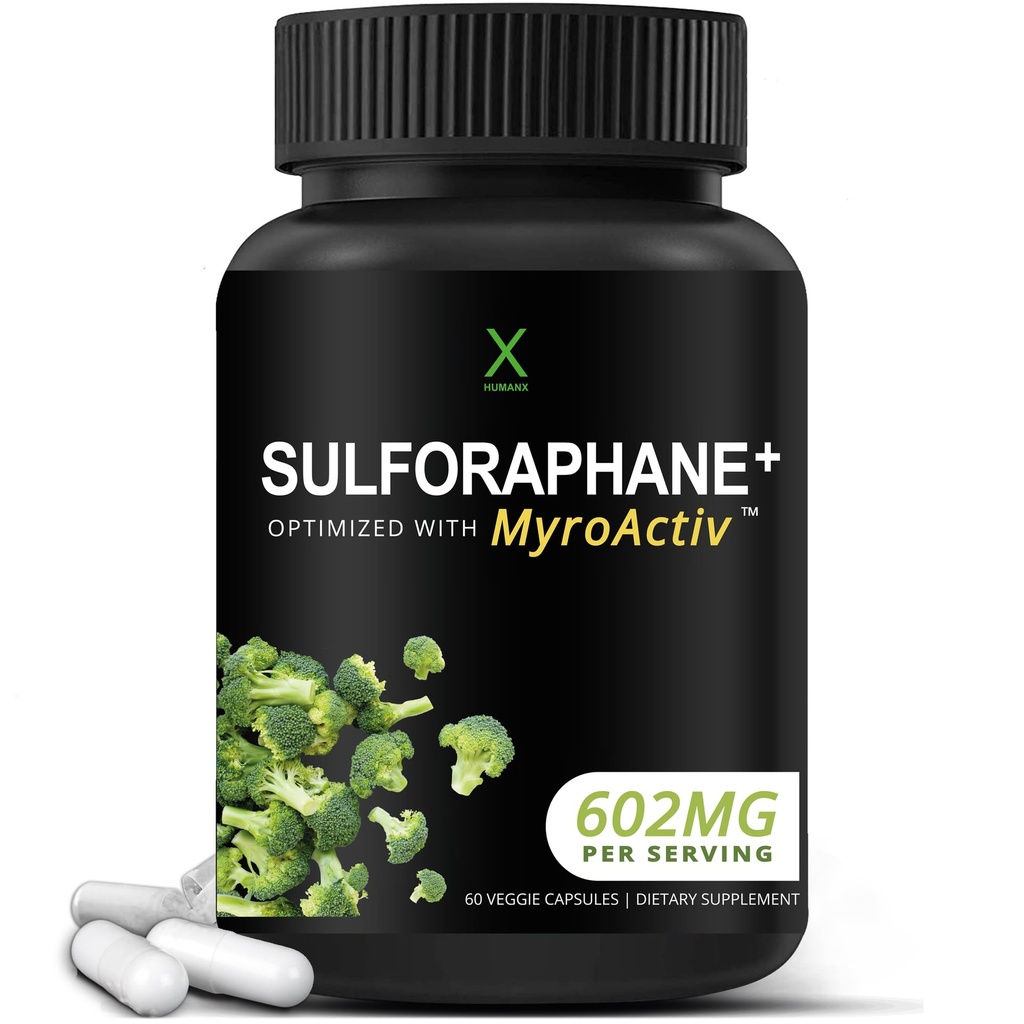 HUMANX Sulforaphane+ 602mg - USA Testovaná tretia strana - Sulforaphane s brokolica Seed Extract & Moringa - podporuje výrobu antioxidantu, detoxikáciu a bunkové zdravie - Brokolica doplnok