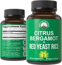 Citrus Bergamot + Red kvasinka ryže. 2-in-1 doplnok. Vysoká sila 10:1 Bergamot Extract. Žiadne Gluten, Zero Sugar, Vegánske kapsuly