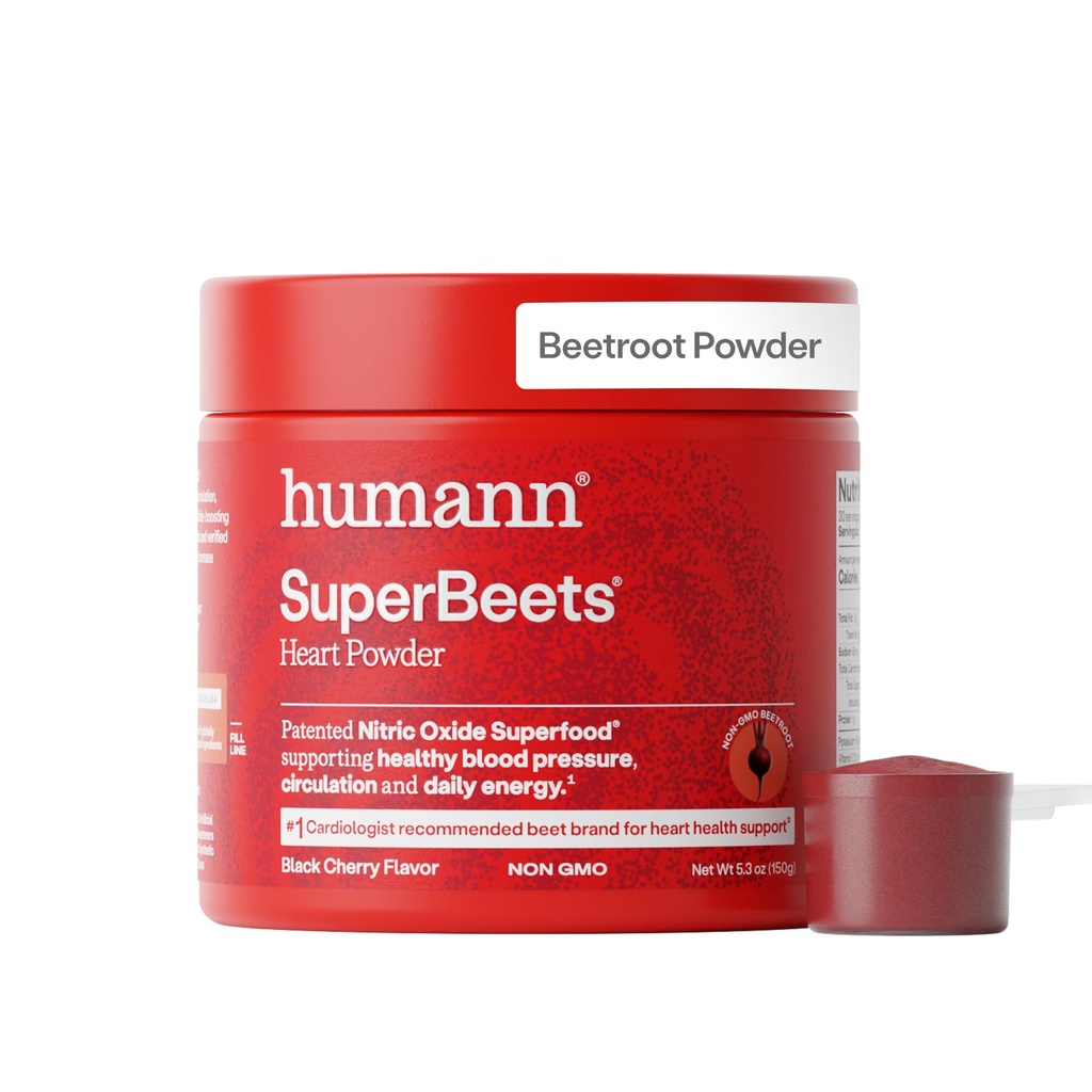 HumanN SuperBeets Repný koreňový prášok - non-GMO cvikla Superfood - Oxid dusnatý doplnok pre zdravie srdca, cirkulácia a podpora krvného tlaku - Čierna Cherry, 30 porcií