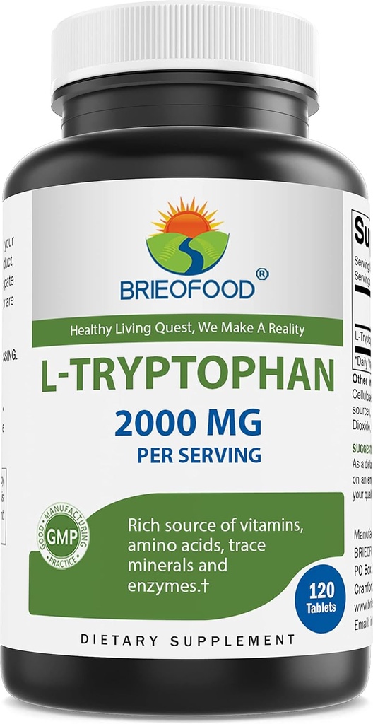 Brieofood L-Trytophan 2000mg per Serving - 120 tabliet - Podpora Poisitive Mood & Relaxation