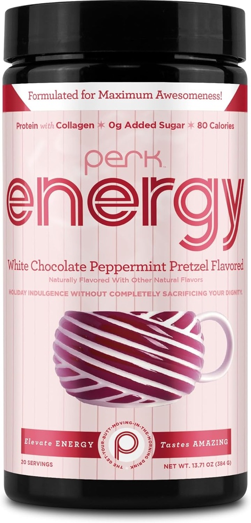 Perk Energy Original White Chocolate Peppermint Pretzel Drink Mix (20 Servings) - bez lepku, bez sóje, bez arašidov