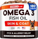 StrellaLab Omega 3 pre psy - (180Ct) Fish Oil Treats - Alergia a svrbenie Relief Skin & Coat Supplement - Suchá svrbiaca koža, Anti Shedding & Hot Spots Liečba - Pet Salmon Oil Chews - Fajčenie Salmon Flavor