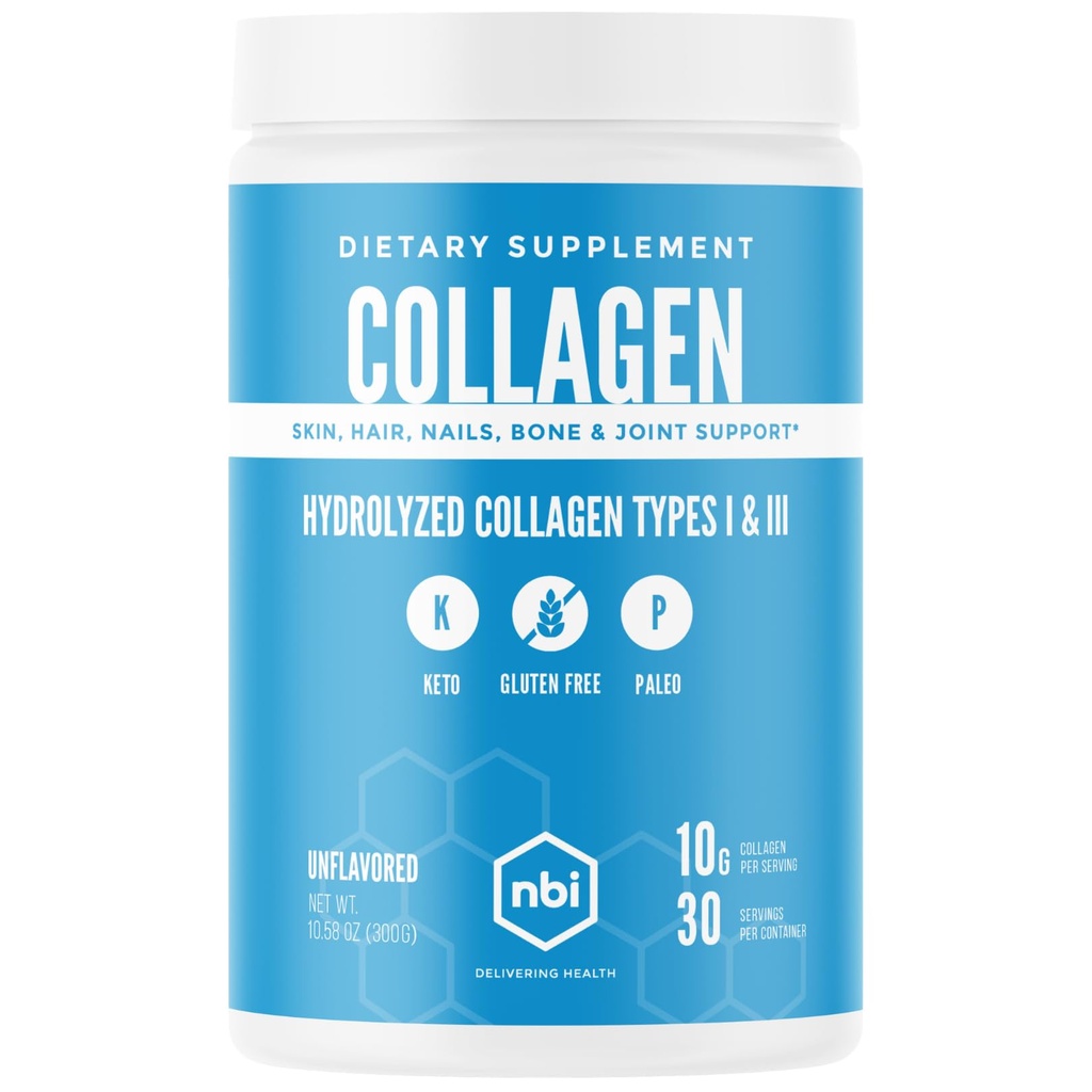 NBI Unflavred, Collagen Peptides Powder, Paleo- a Keto Friendly, Typ I a III Hydrolyzed Collagen, Amino Acids Supplement, Dairy Free, Soy Free, Gluten Free