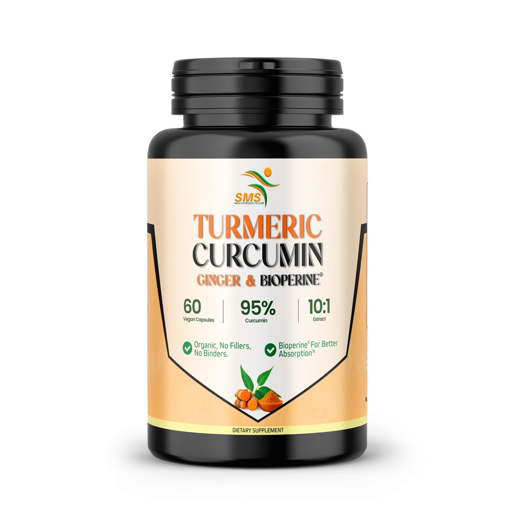 Kurkumín s zázvorom, BioPerine Black Pepper, 95% Curcuminoids, Natural Joint & Healthly Inflammatory Support, Antioxidant Tumeric Supplement, 60 Veggie Kapsule, Made in USA, by SMS