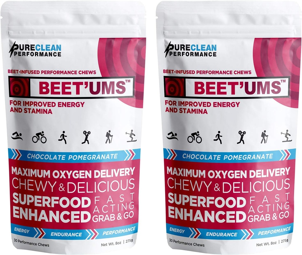 Beet'UMS Repné žuvačky - Premium Organic Beet Juice Powder Supplement - Podpora cirkulácie oxidu dusnatého a prietoku krvi - Real Chocolate Pomegranate Health Chews with 7 Superfoods (2)