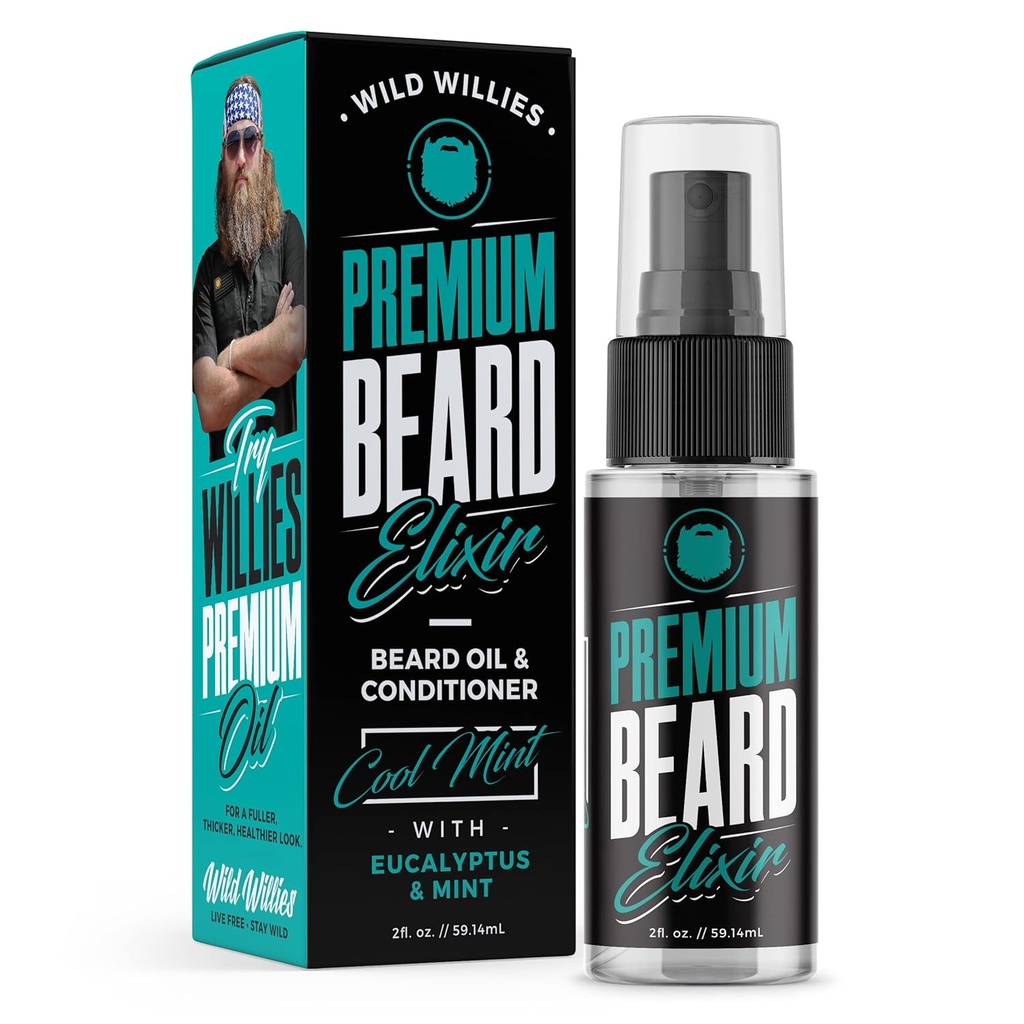 Wild Willies Premium Beard Oil & Conditioner Natural, Organic Ingredients Promote Fast Beard Growth, Odstráni svrbenie a lupín - hĺbkové zmäkčovadlo liečba obnovuje vlhkosť - 2 Oz, Cool Mint vôňa