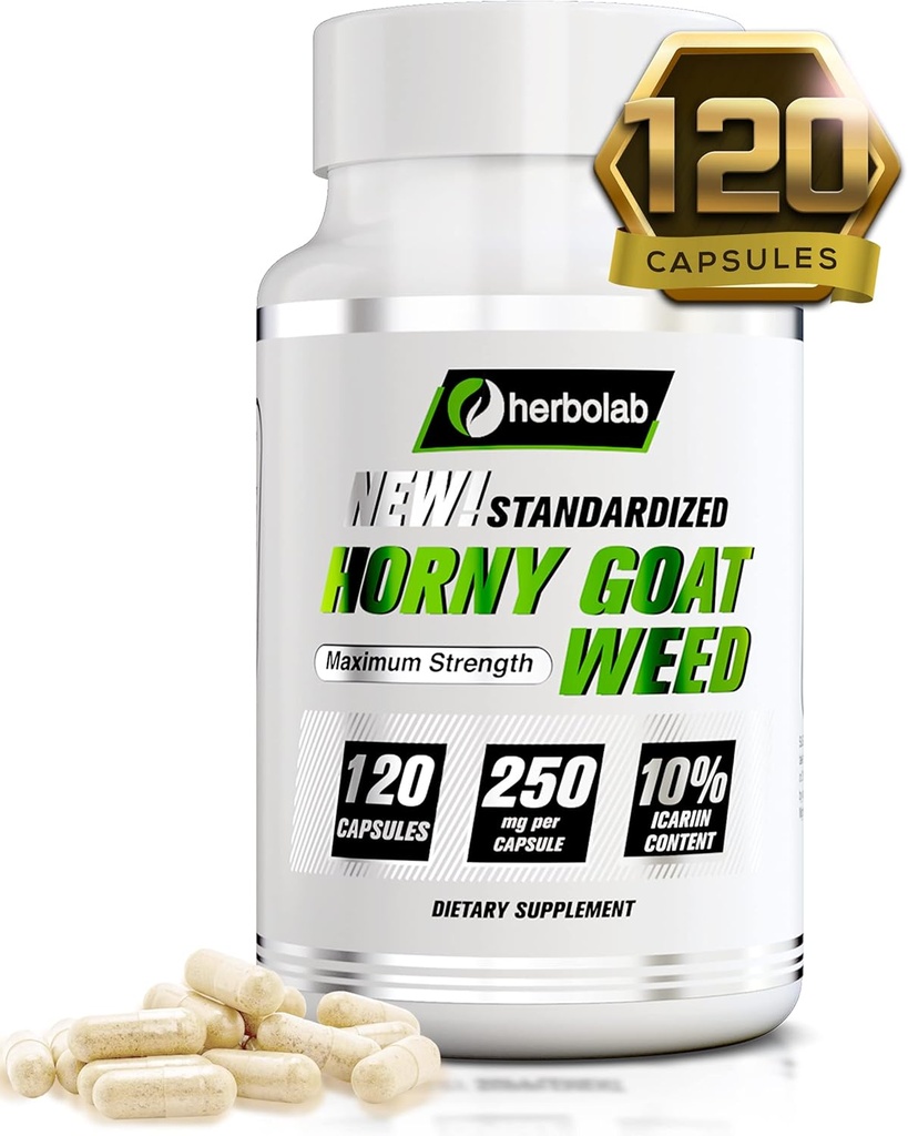 herbolab Horny Coat Weed Extract, Štandardizovaný na 10% Icariin, 250mg x 120 Kapsule (AKA Epimedium Extract, Barrenwort, Bishop 