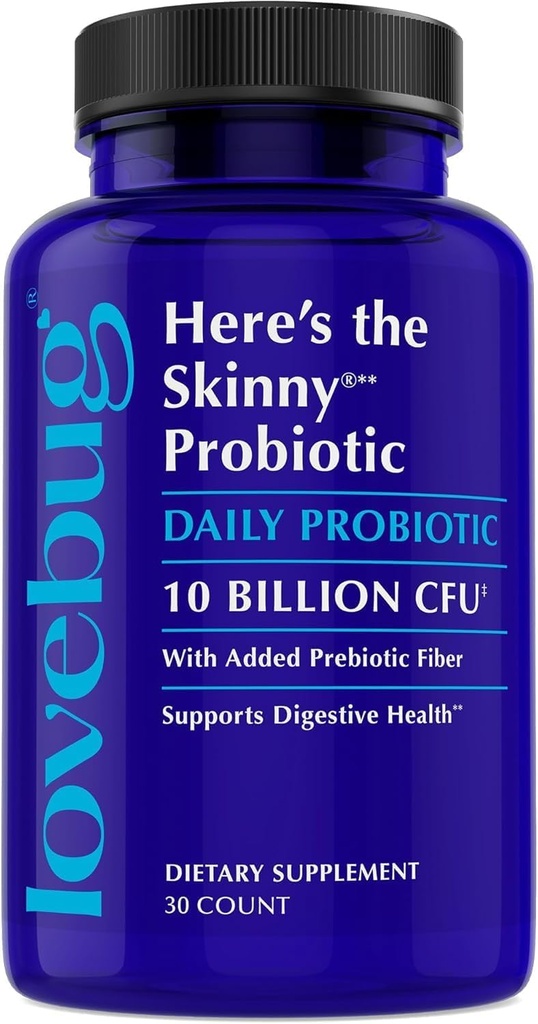 LOVEBUG Skinny Prebiotiká a probiotiká pre ženy Tráviace zdravie a imunitná podpora - 10 miliárd CFU Probiotických kmeňov Gut zdravie, plyn, zápcha a Bloating, 30kt