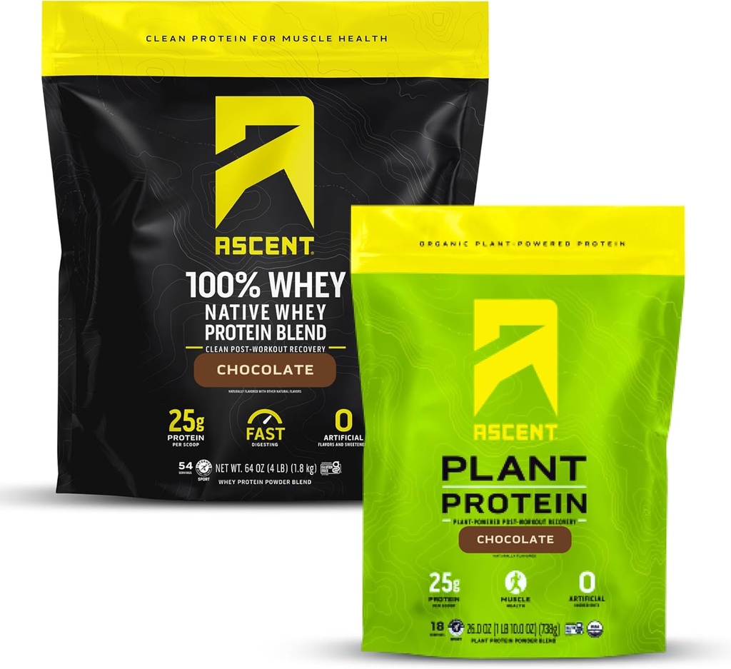 Ascent Srvátka 4 lb + Plant Protein Powder 18 Servivné služby - Čokoláda