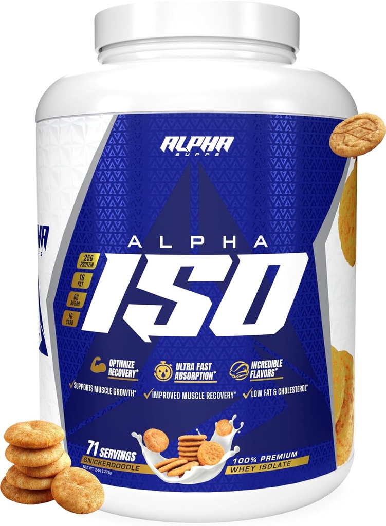 Alpha Supps ISO, Nízky Carb 100% Srvátkový proteín Izolačný prášok, 25 Grams per Serving, pomáha podporovať rast svalov, nízky cukor a lepidlo bez (Snicker Doodle, 5 lb)