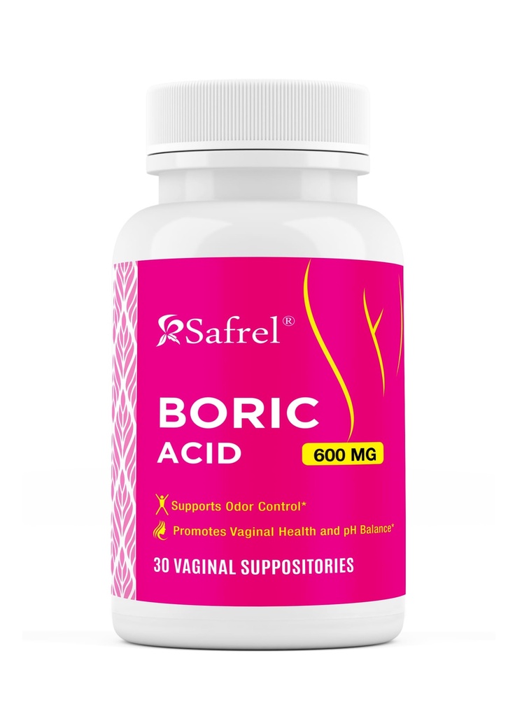 Safrel Kyselina boritá Vaginálne domnienky - 100% Pure Made in USA - Intimate Health Support, Vaginal Health and pH, Opor Control (30 počet (Pack of 1))