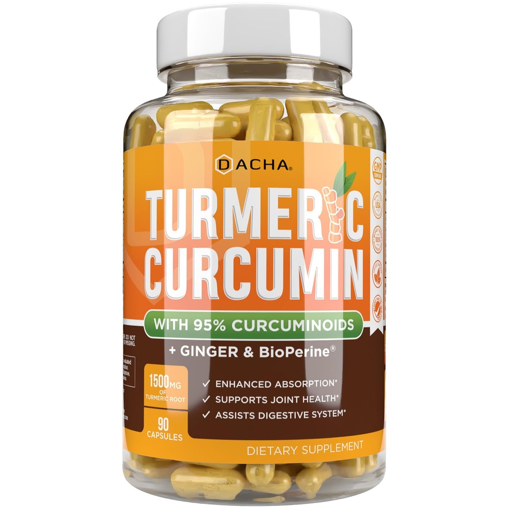 DACHA Tumeric Curcumin Supplement - 2250mg Joint Support Supplements Turmeric with Black Pepper Ginger 95% Curcuminoids Kapsule