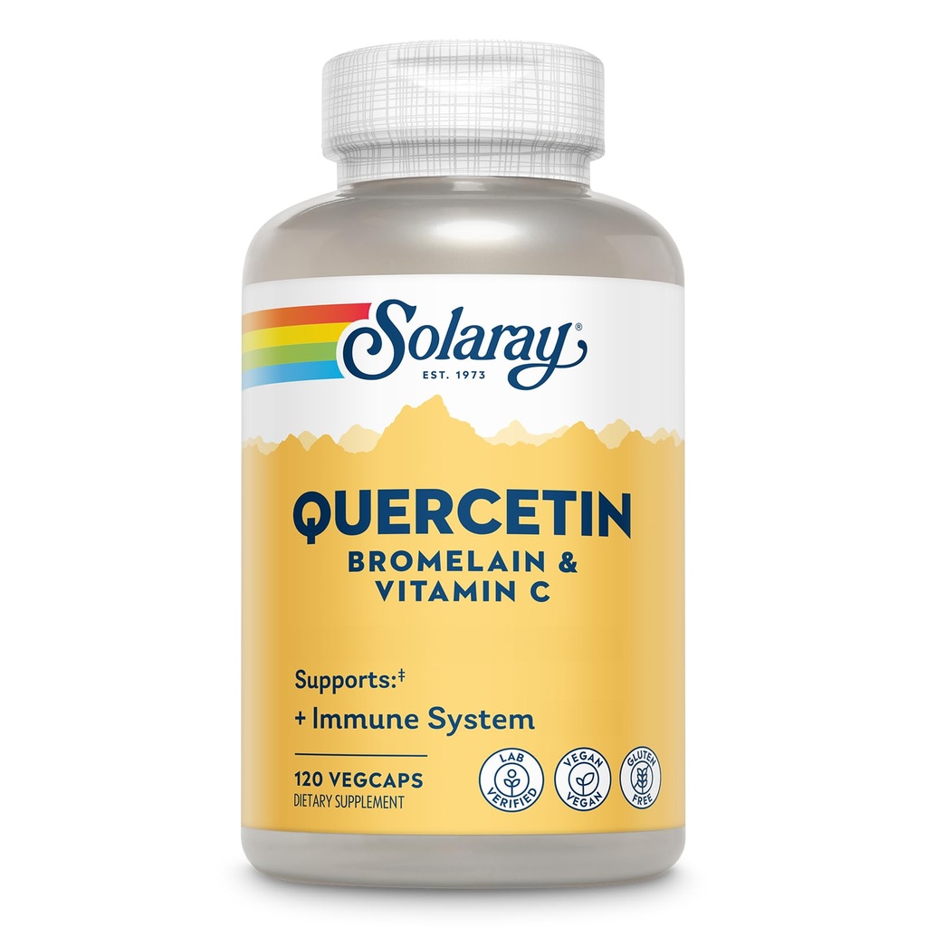 SOLARAY Quercetin s hypromelínom a vitamínom C - Imunitná podpora doplnok - Antioxidant a srdce zdravotný komplex s Quercetinom 500 mg a 1235 mg VIT C - Vegan, 60-dňová záruka, 60 Serv, 120 VegCaps