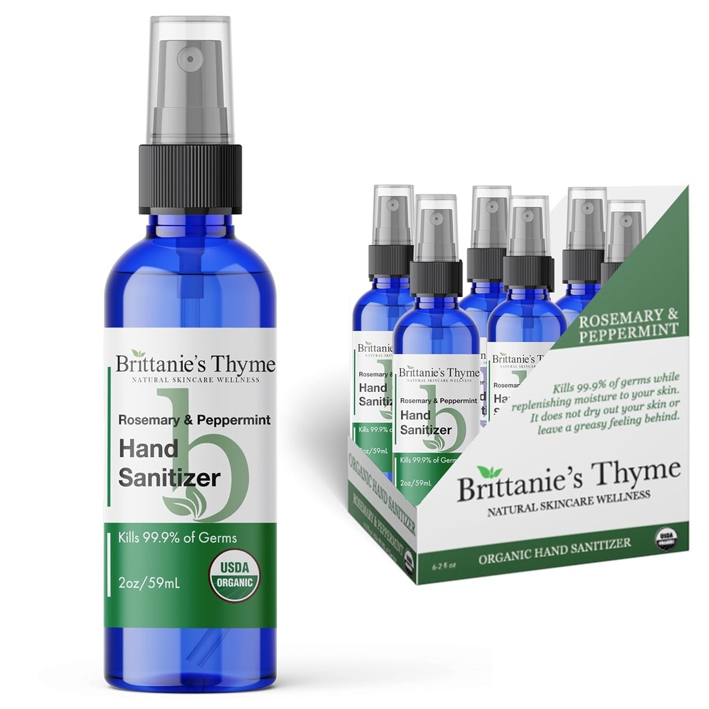 Brittanie je thyme Organic Travel Hand Sanitizer Spray, Rosemary & Peppermint 2oz 6 Gróf 
