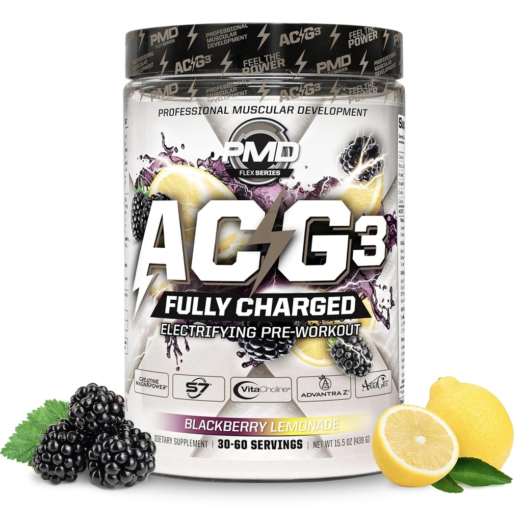 PMD Sports ACG3 plne nabitý - Electrifying Pre Cvičenie Powder - High Energy & Pump Pre Cvičenie pre mužov a ženy maximalizovať zameranie, vytrvalosť a výkon - BlackBerry Lemonade (30-60 Servings)