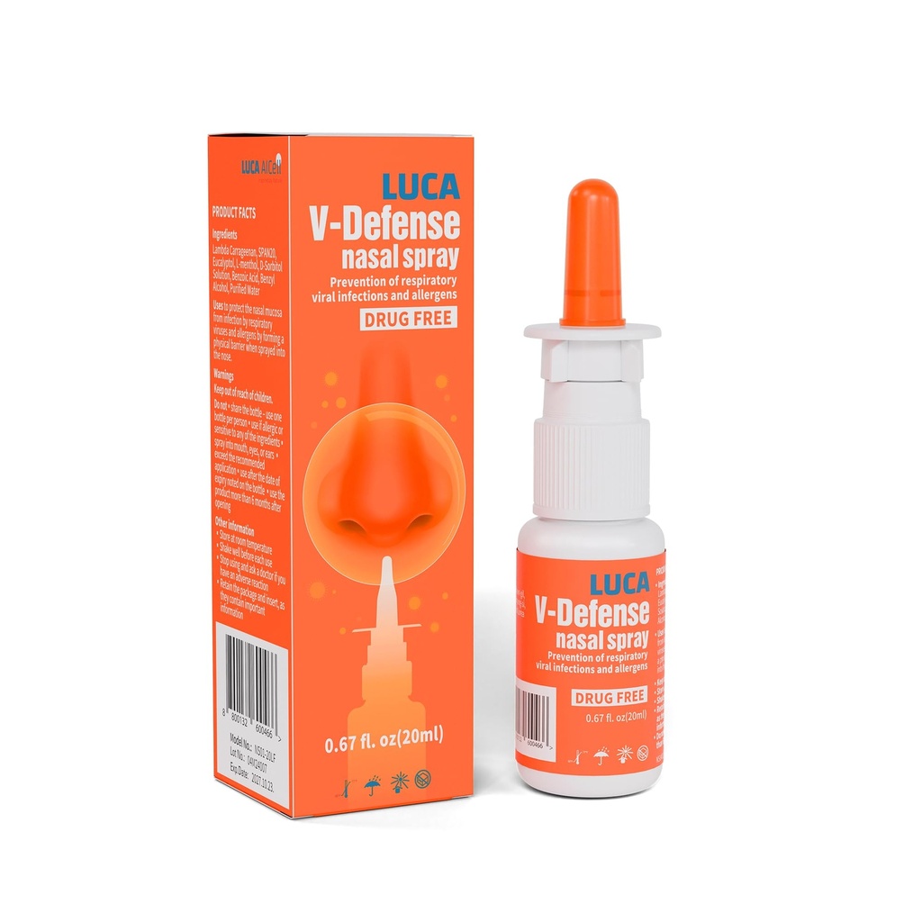 LUCA V-DefenseTM Nosný sprej s Lambda Carrageenan, Menthol, a Eukalyptol 