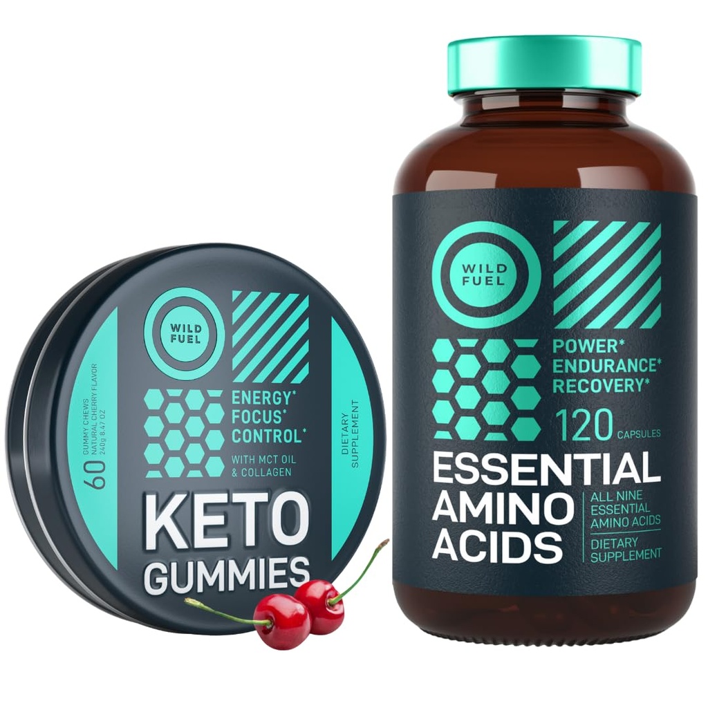 WILD PALIVO Essential Amino Acid Supplement and Keto Candy MCT Oil Keto Gummies Energy, Power, and Recovery Bundle