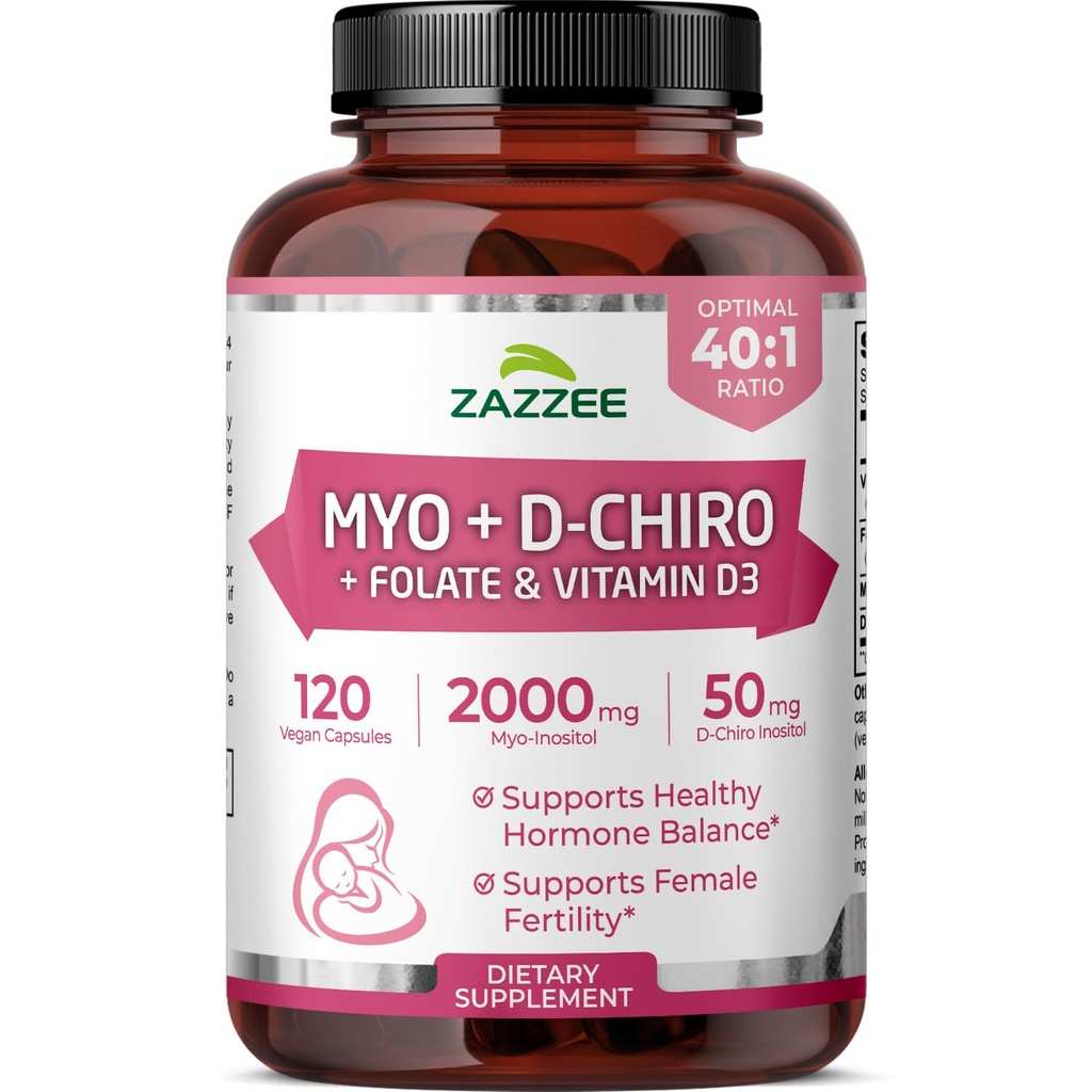 Myo a D-Chiro Inozitol Supplement for Women - Fertility Supplement for Women with Ideal 40:1 Ratio Myo & D-Chiro Inozitol D3 & Methylfolate Ovarian Support Vitamíny - ISO Lab tested (30 servings)