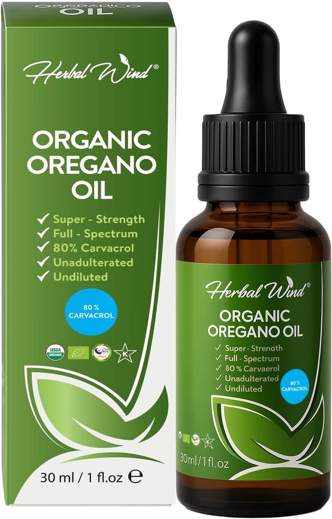 Organický oregano olej - 1 Fl Oz (30 ml), 80% Carvatrol USDA organické oregano olej kvapalné kvapky, koncentrované rastliny na báze, non-GMO, bylinné doplnky