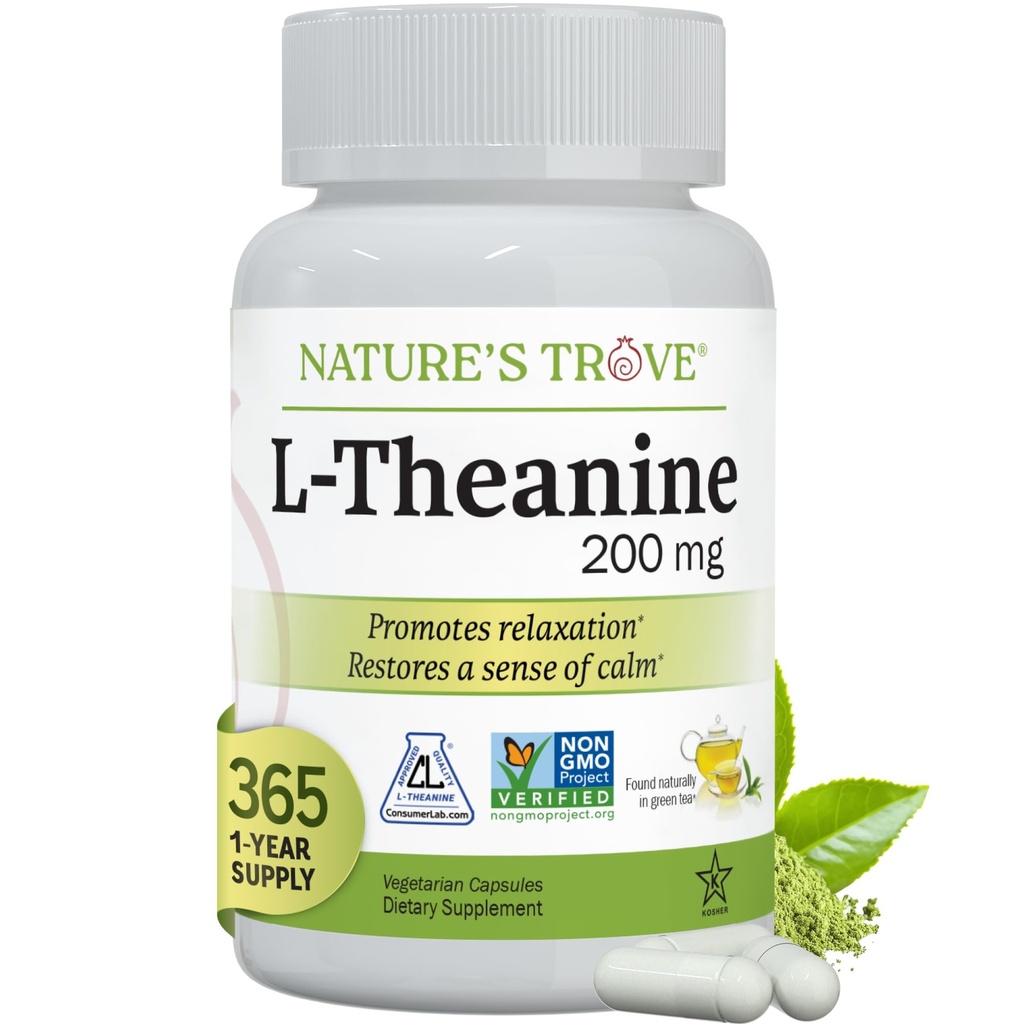 Nature's Trove L-Theanine 200mg Super Value Size - 365 Vegetariánske kapsule