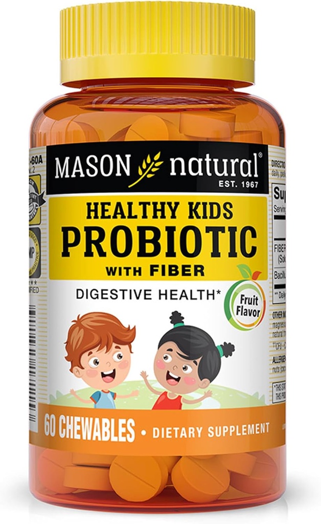 MASON NATURAL Healthy Kids Probiotic with Fiber - Zdravé trávenie funkcie, zlepšenie zdravia Gut, 60 Žuvačky