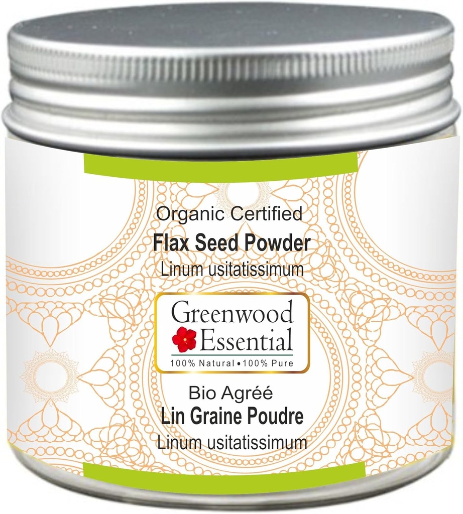 Greenwood Essential Pure Lincoln Seed Powder (Linum usitatissimum) Organic Certified 100gm (3,5 oz)