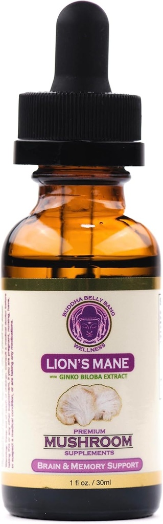 Lions Mane Mushroom Supplement - Organic Mushrooms - Dual-Extraction Oil Tincture w/ Ginkgo Biloba - Support for Brain, Memory, Focus, Gut Health - 30ml, 1 Fl Oz (Pack of 1)