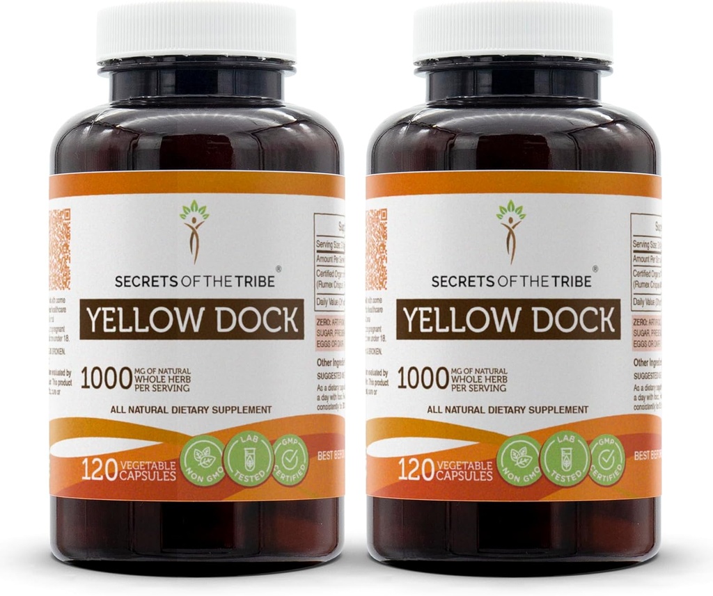 Tajomstvá 120 kapsúl Tribe Yellow Dock (2 ks), 1000 mg, Žltá dok (Rumex Crispus) Sušený koreň (2x120 kapsúl)