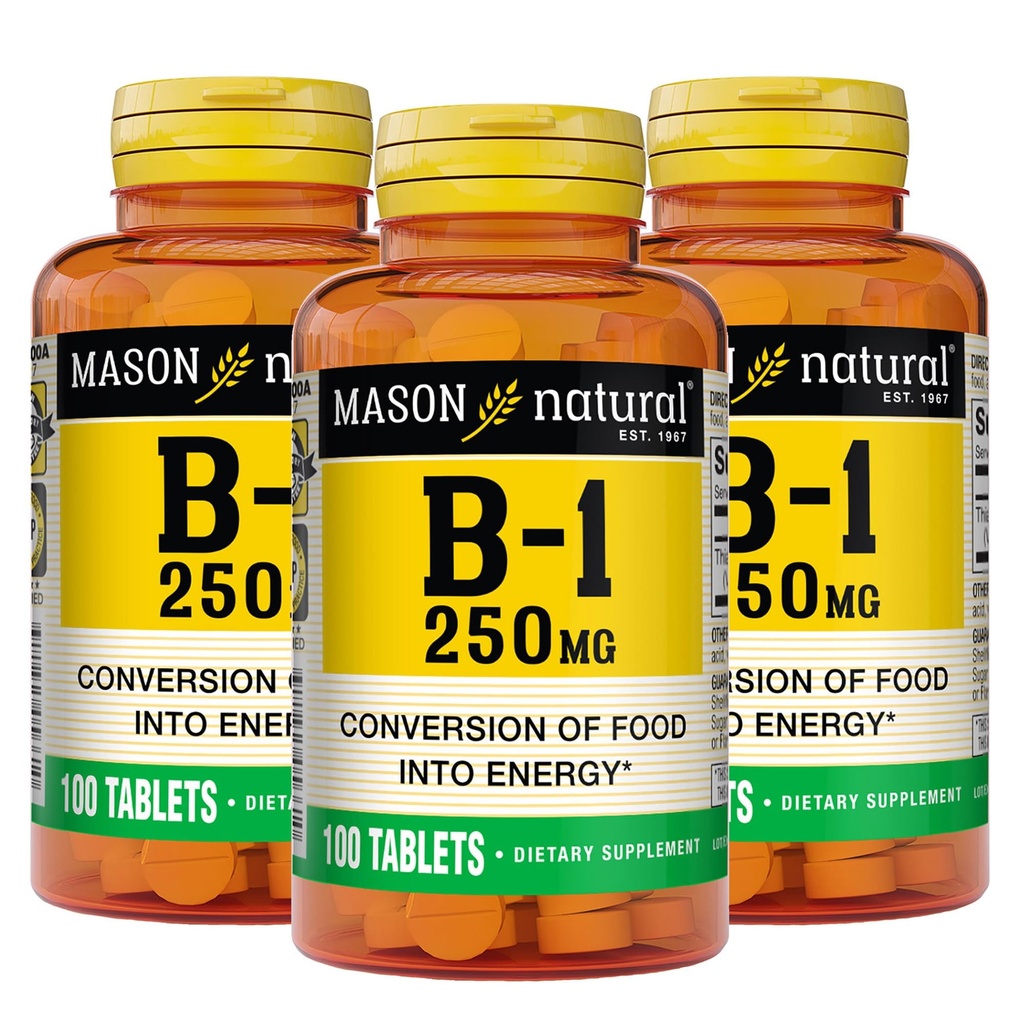 MASON NATURAL Vitamin B1 Tiamín 250 mg, 300, Day Supply, Dietary Supplement to Support Natural Energy Levels, 100 tabliet (Pack of 3)