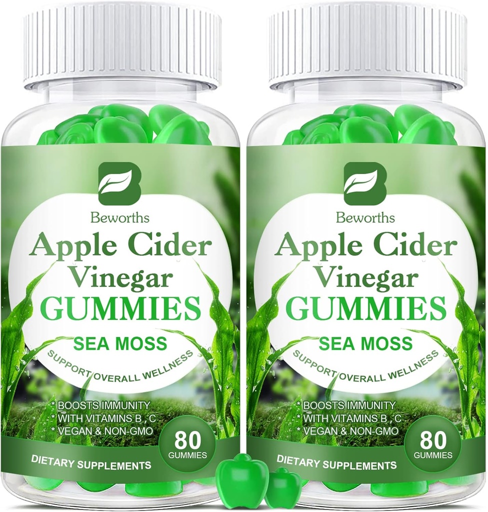 Apple Cider Ocot & Sea Moss Gummies, Organic ACV Gummies with Mother Supplement Supports Immune, Tráviace zdravie pre dospelých a deti, Seamos Gummy s vitamínom B6 B9, B12