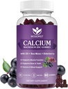 WOGORGT vápnik Magnézium Zinok Gumies s vitamínom D3 - High Absorbtion Complex kalcium Supplement with Sea Moss, Elderberry for Bone, Muscle, Immune, Mood & Sleep Support, Vegan - 60 Gummies